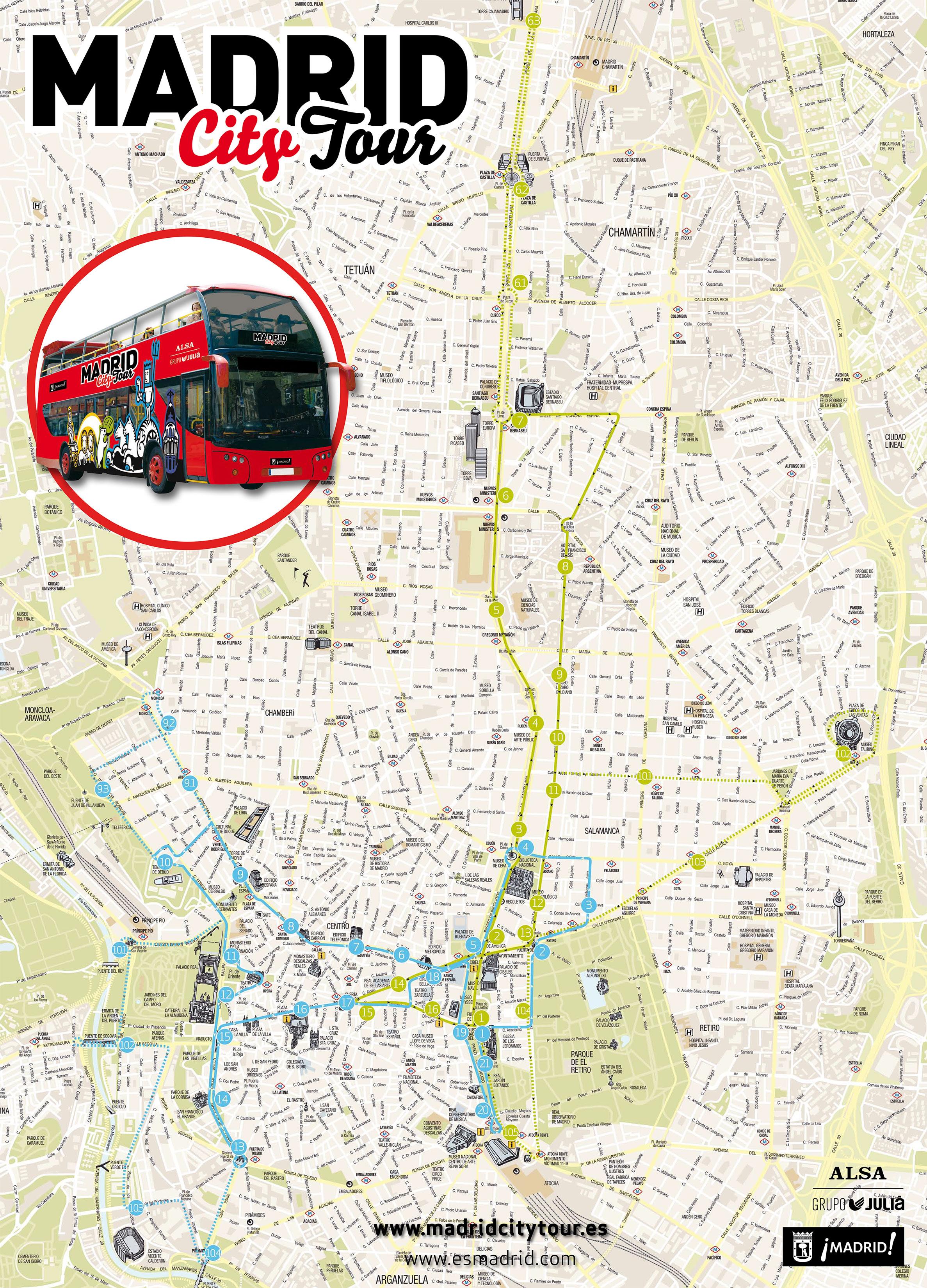 マドリード市内観光バス 地図 マドリード市内バスツアー図 スペイン