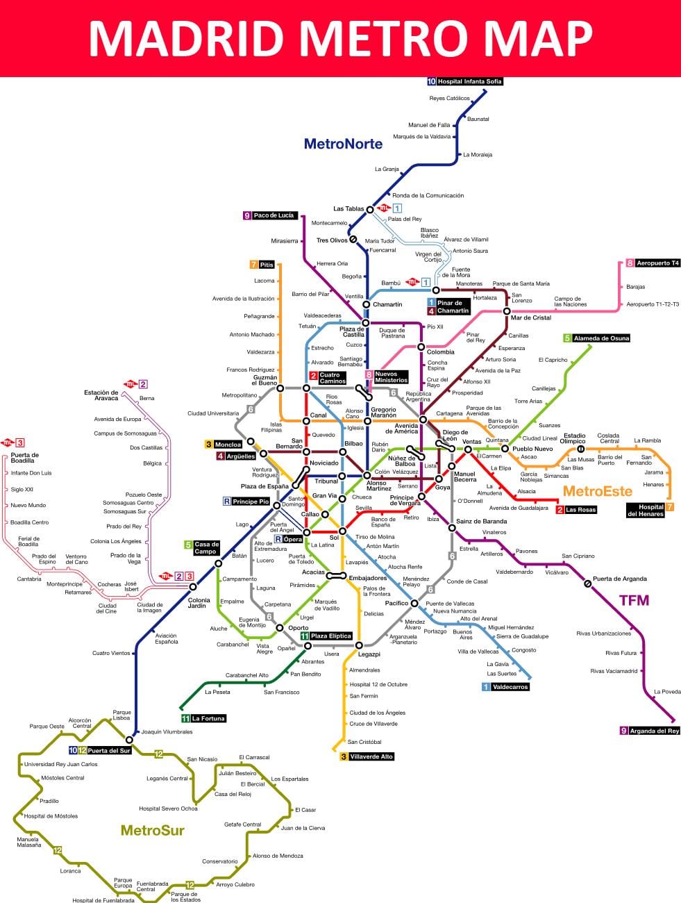 マドリードスペインのメトロ地図
