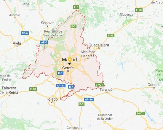 マドリードの地図とその周辺都市