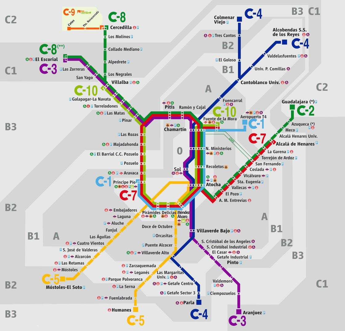 地図マドリードの歩鉄道駅