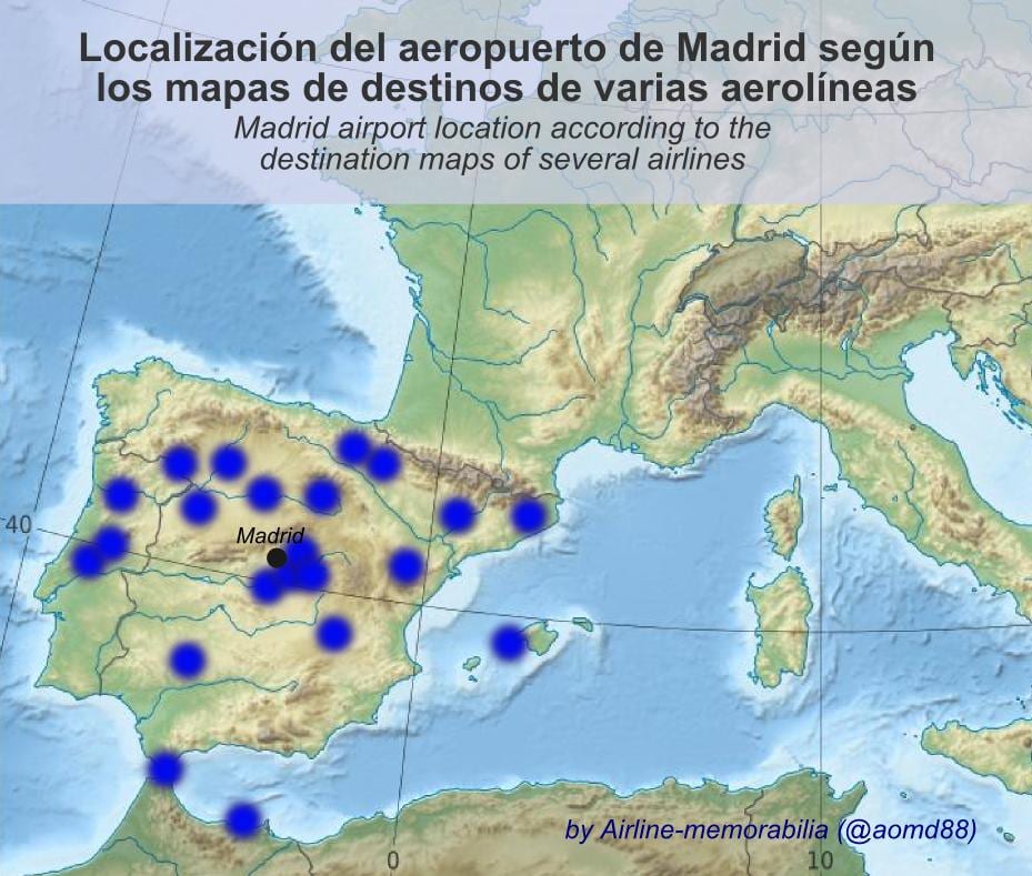 地図のマドリード空港の目的地