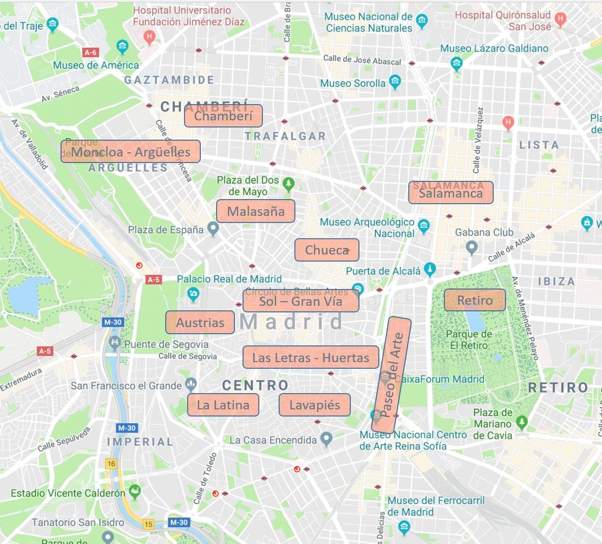 地図のマドリードスペイン地区