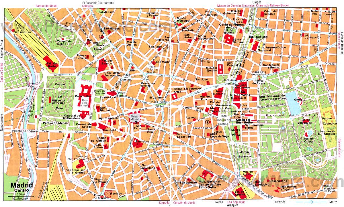 マドリードの中心街の地図