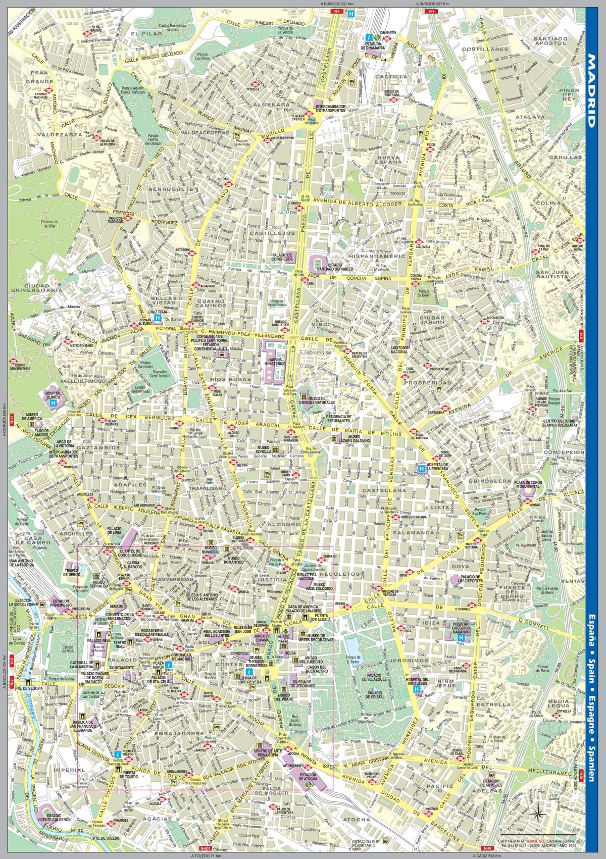 街の地図にマドリード市内中心部