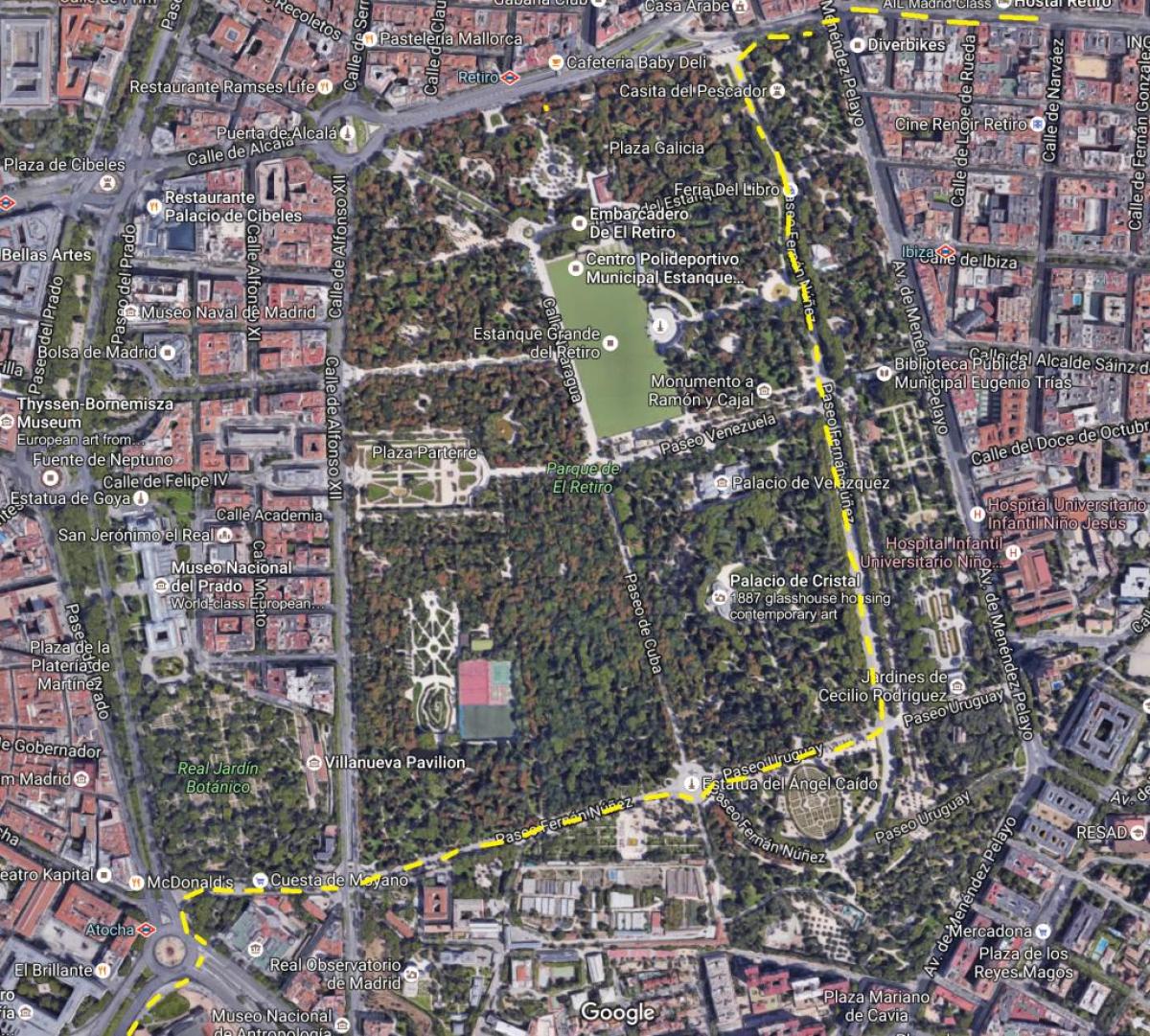 レティロ公園マドリードの地図